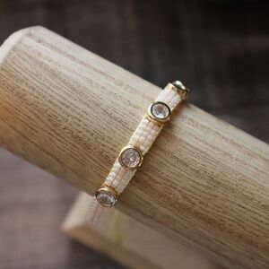 Miyuki Seed Bead Cream Stone Studded Bracelet